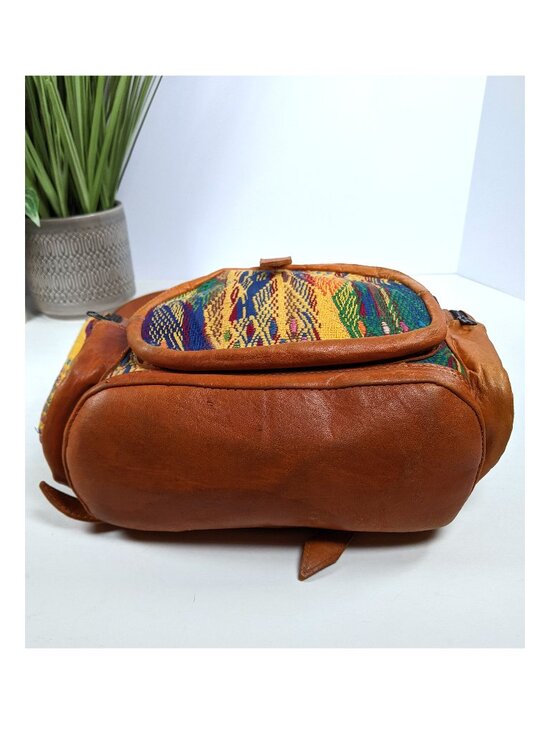 Handmade Woven Backpack Leather Trim Boho Tribal Stripe Ethnic Rucksack Nice! main image 11